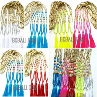 wooden bead tassels necklace handmade bali design free shipping